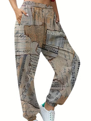Newspaper Print Sweatpants Jogger Pants Women's Clothing