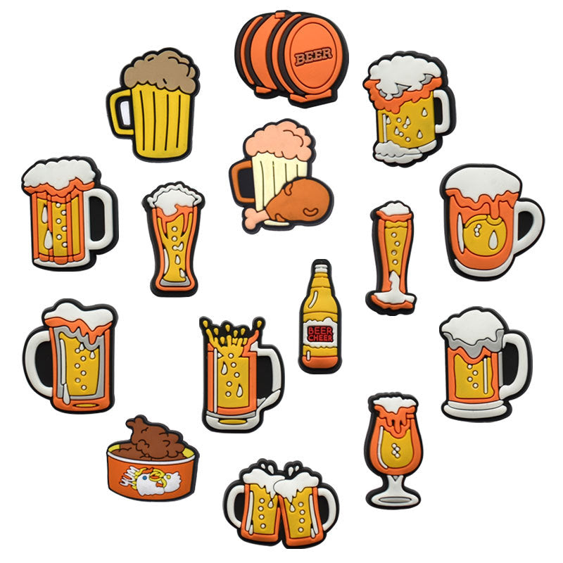 15pcs Beer Pattern Shoes Decoration Pendant Clogs Slippers Sandals