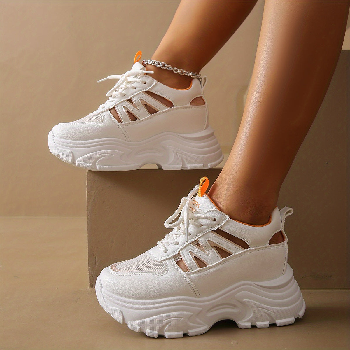 Women's Faux Leather Sports Shoes with Raised Inner Height