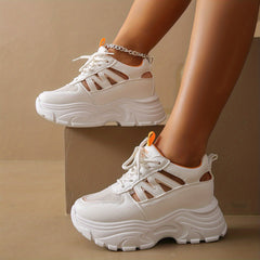 Women's Faux Leather Sports Shoes with Raised Inner Height