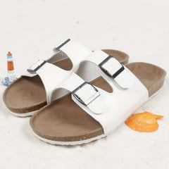Women's Cork Footbed Slides Two Buckle Strap Non Slip Flat Shoes