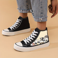 Cat Graphic Canvas High Top Sneakers for Women