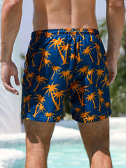 Men's Coconut Tree Beach Shorts Quick Drying Drawstring Sports Shorts