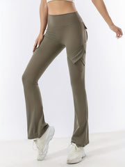Solid Yoga Flared Pants Pockets Stretchy Running High Waist Sports Bootcut