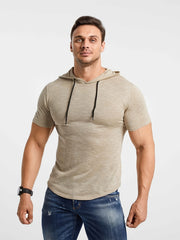 Men's Short Sleeve Hooded T-Shirt Casual Breathable Knit Top
