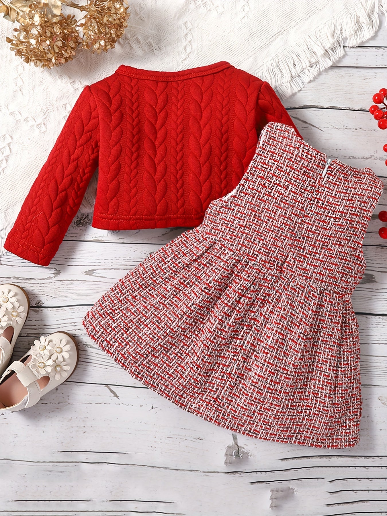Baby Girl Casual Outfit Long Sleeve Top & Vest Dress Set
