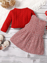 Baby Girl Casual Outfit Long Sleeve Top & Vest Dress Set