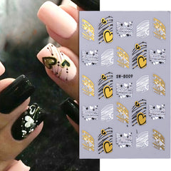 3D Golden Glitter Heart Love Nail Sticker Reflective Valentine Self Adhesive