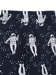 Kid's Astronaut Pattern PJ Set Long Sleeve Top & Pants