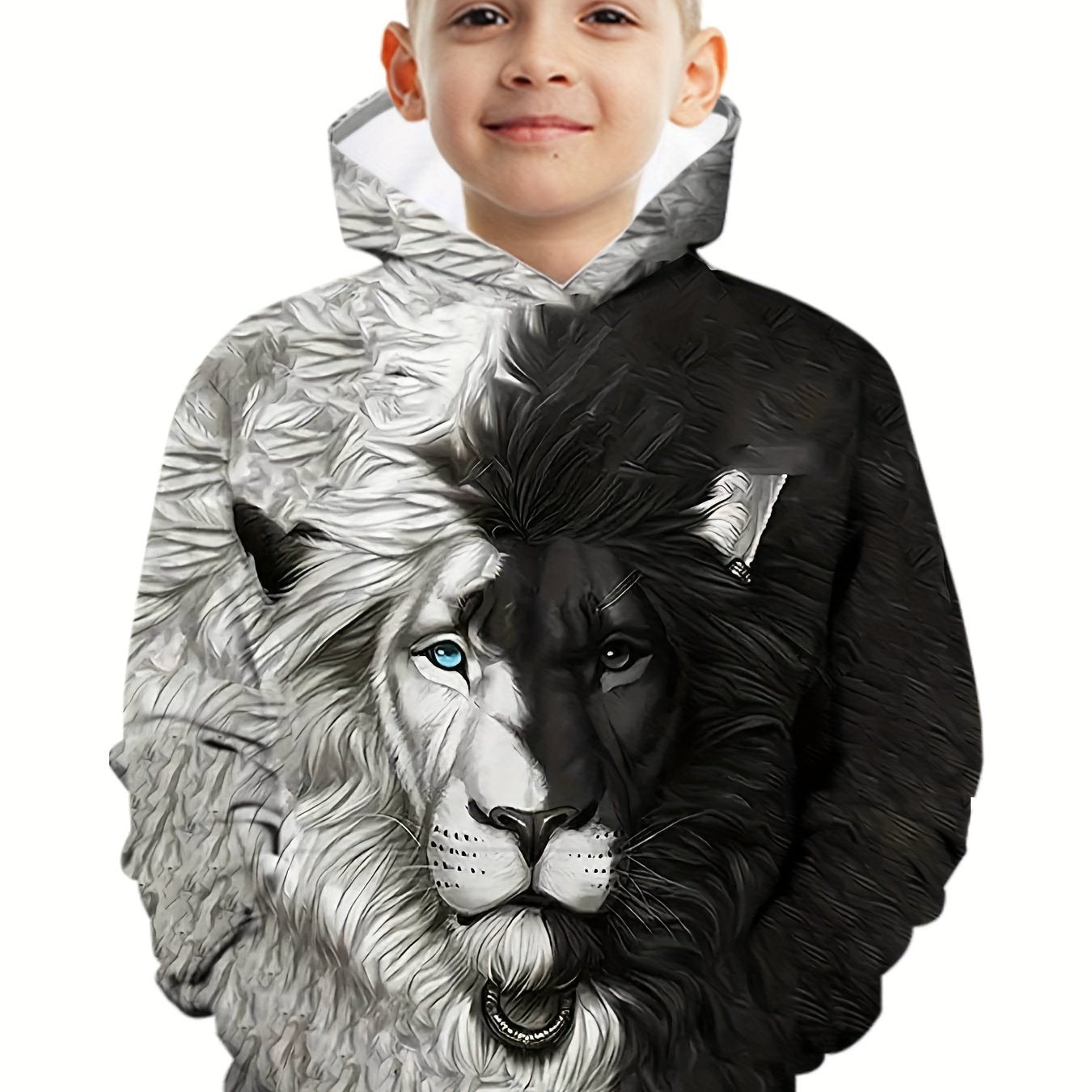 Anime Lion Pattern Kid's Hoodie Long Sleeve Top Boy's Clothes