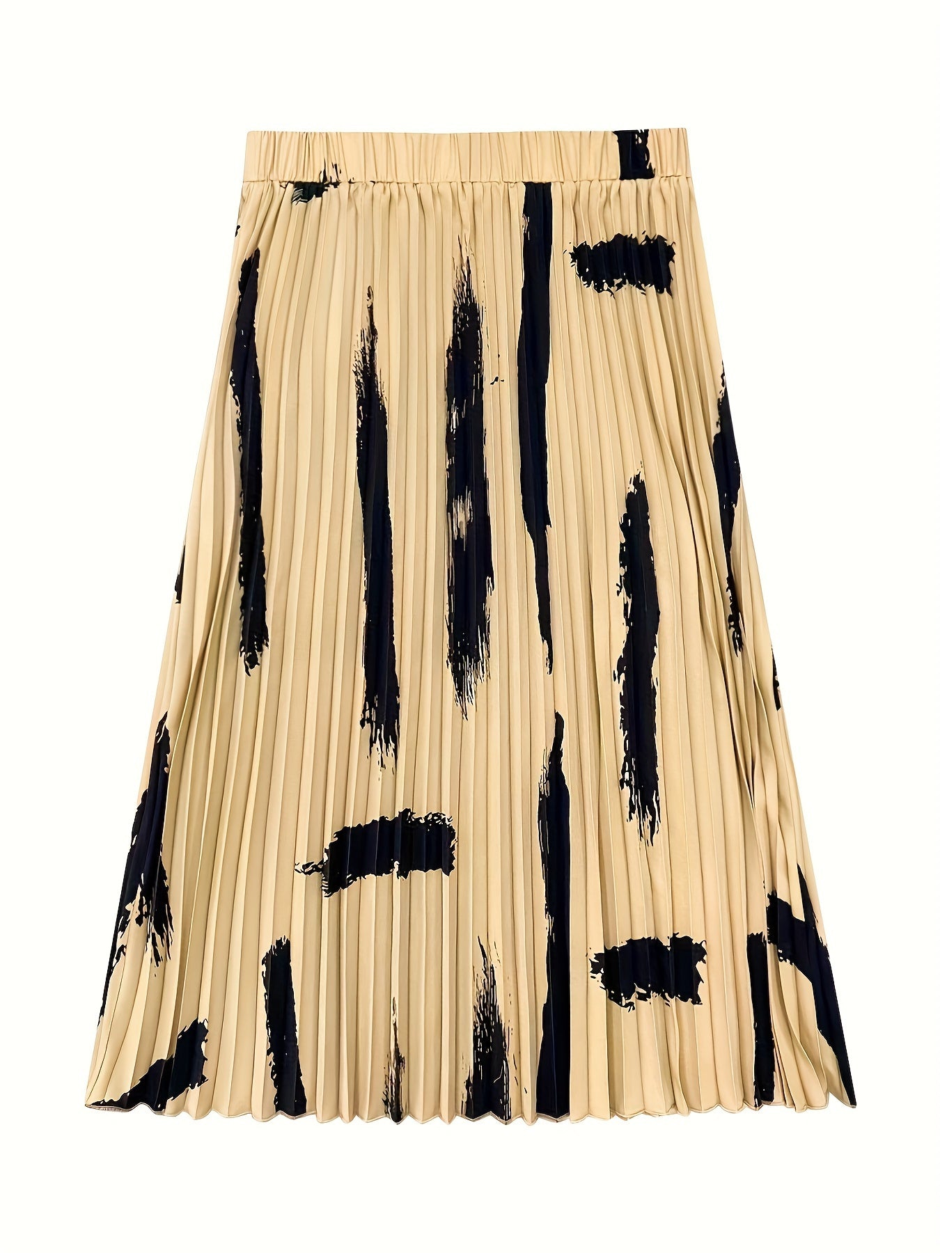 Brush Print Elastic Waist Pleated Maxi Skirt