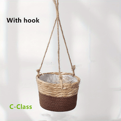 Straw Flower Basket Wall Hanging Decorative Pot Home Garden Patio