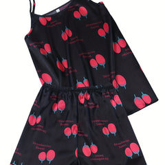 Casual Strawberry Print Cami Top & Shorts Pajama Set