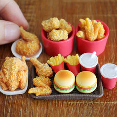 Miniature Fried Chicken & Hamburger Set for Dollhouses
