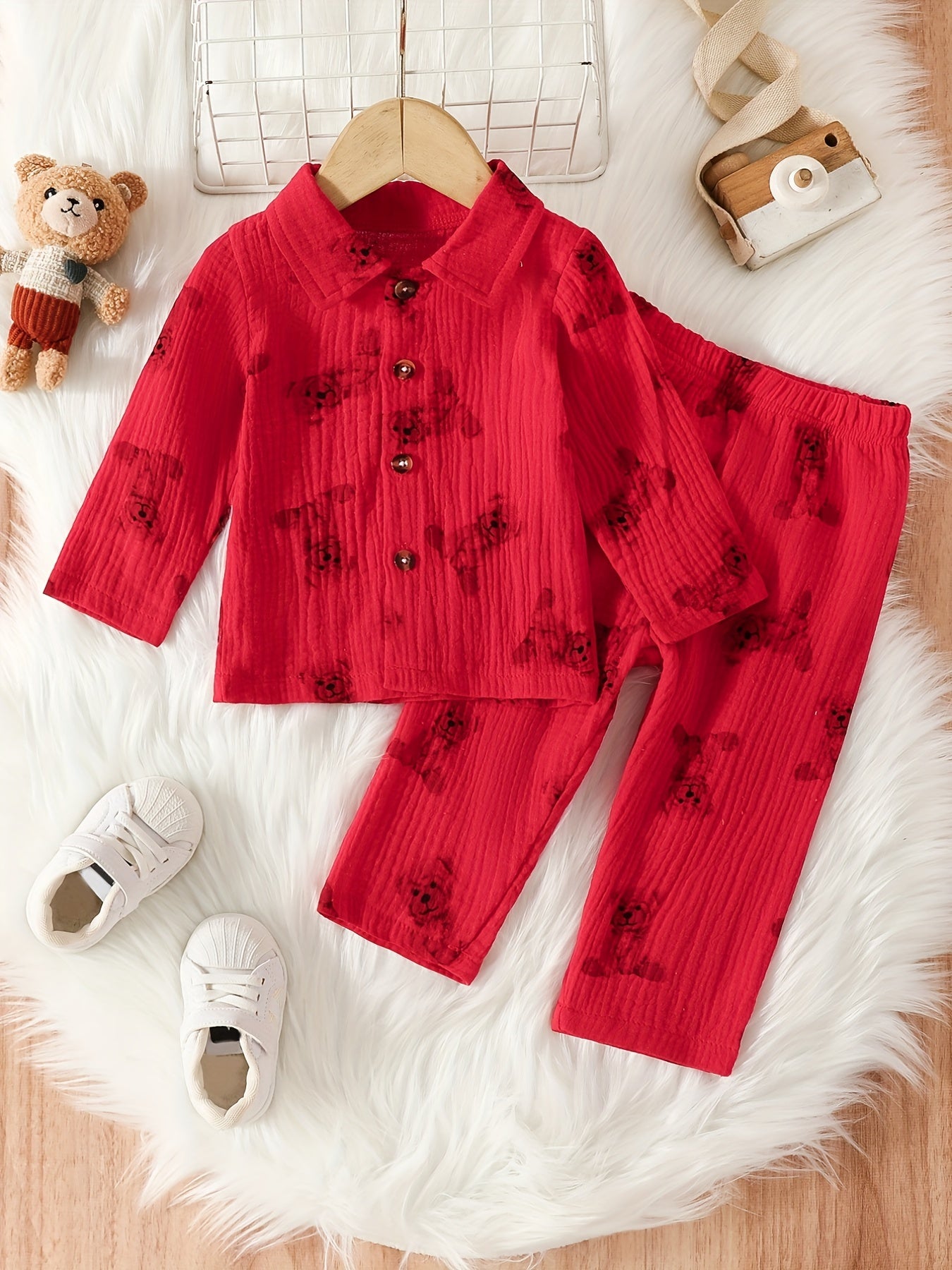 Baby's Cartoon Graphic Pajamas Set Long Sleeve Top & Pants Outfit