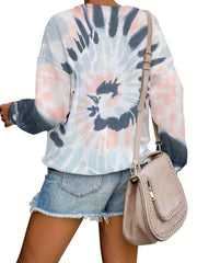 Tie Dye Crew Neck Sweatshirt Long Sleeve Pullover Fall Winter Women's Clothing
