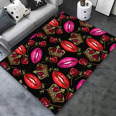 Dark Embroidery Skeleton Pattern Rug Halloween Decor