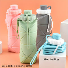 600ml Silicone Folding Water Cup Leakproof Portable Bottle for Outdoor Sports
