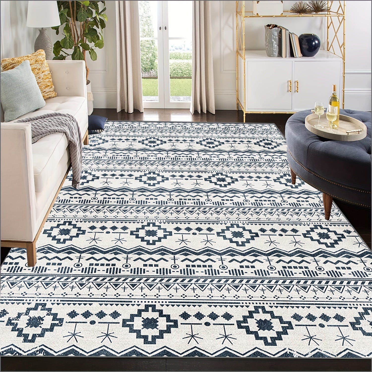 Large Bohemian Reversible Mats Non-slip Plastic Straw Rug Outdoor Area Rug