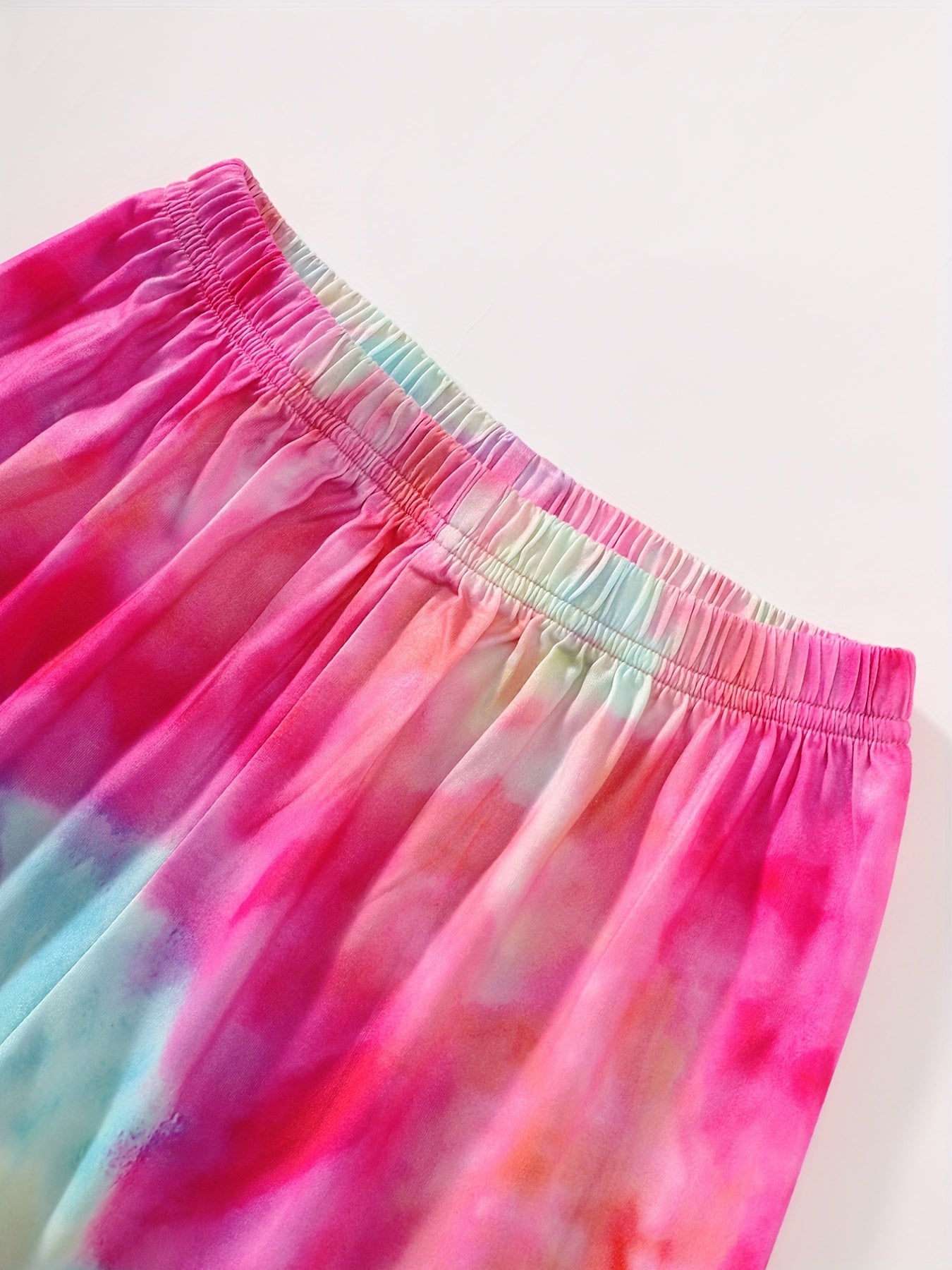 Girls' Pink Tie Dye Shorts Suit Drinks Pattern Short Sleeve T Shirt & Shorts Set