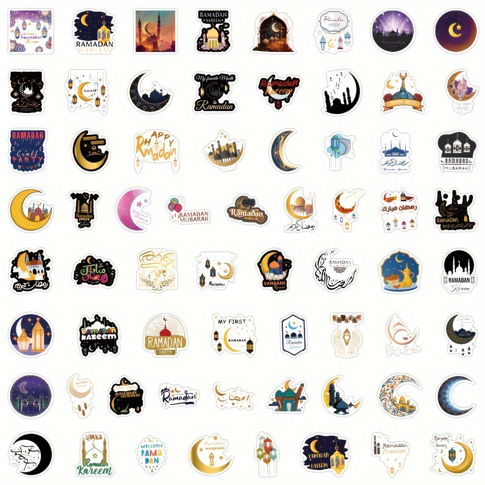 64pcs Ramadan Stickers Vinyl Waterproof Cartoon Decals Scrapbook Journaling