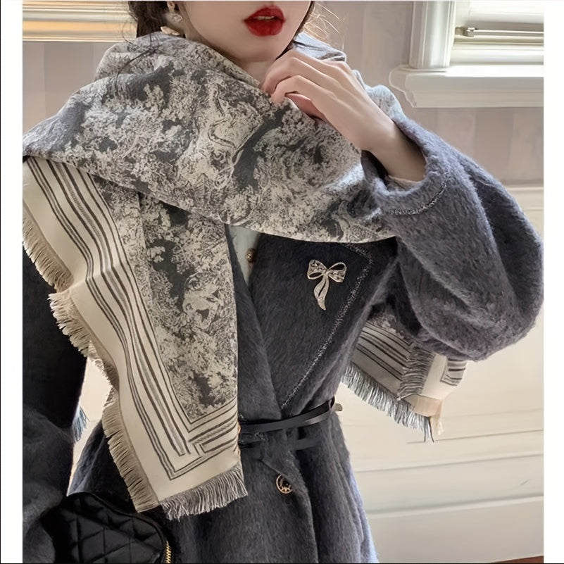 Reversible Tassel Shawl Warm Scarf Cashmere Thick Wrap for Women