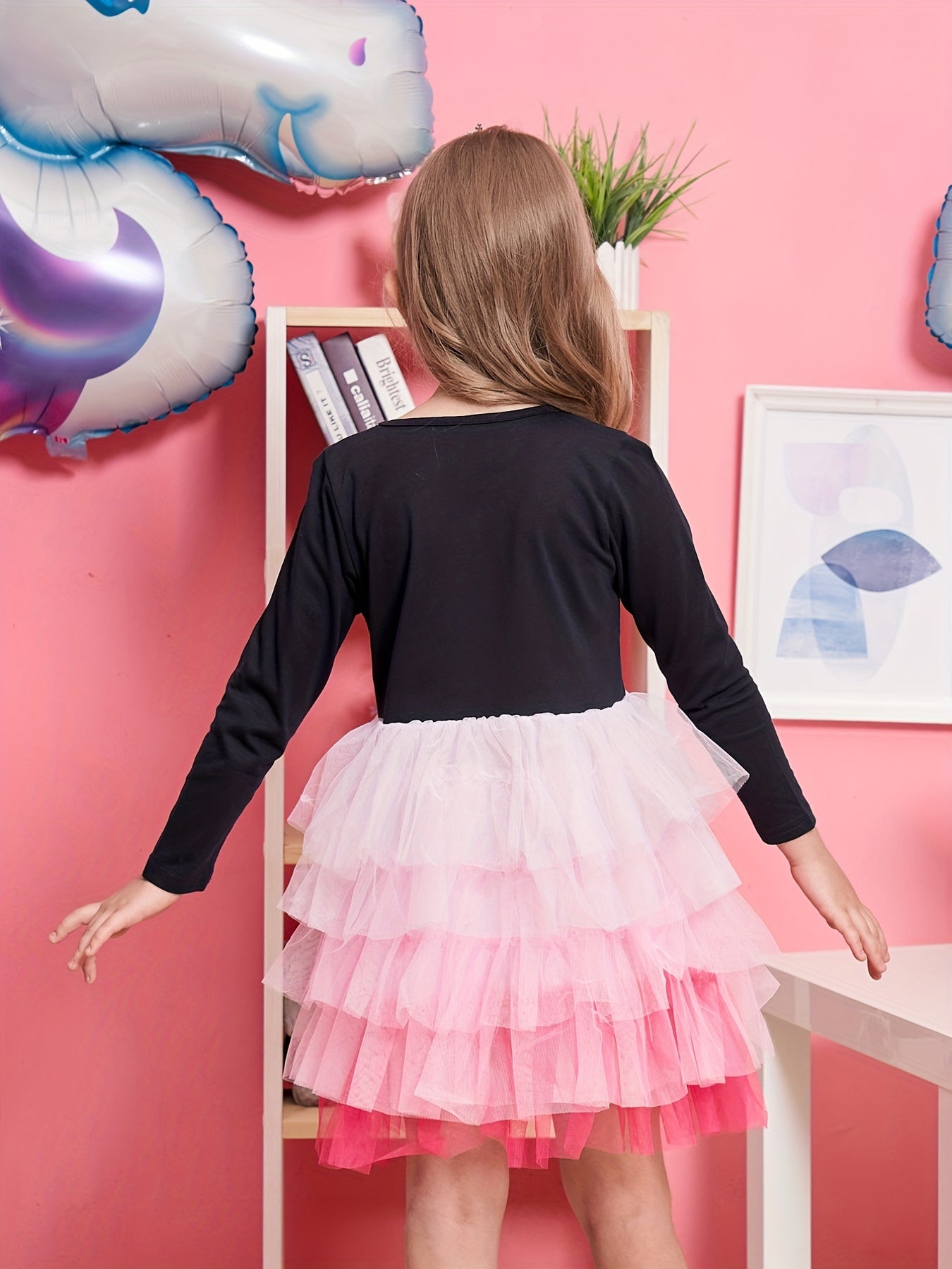 Girls Butterfly Embroidered Long Sleeve Tutu Dress Party Outfit