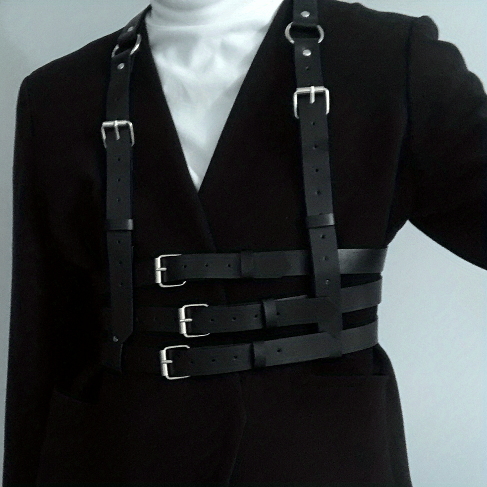 Men's PU Leather Suspender Harness Belt for Suit Shirt