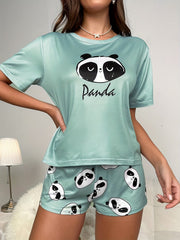 Panda Pajama Set Short Sleeve Top & Shorts Women's Sleepwear