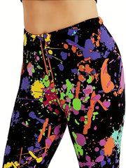 Splash Ink Print Leggings Casual Skinny Workout Leggings Women's Clothing