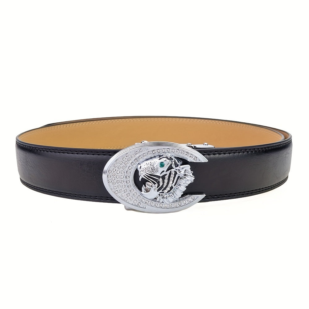 Men's Tiger Head Pattern Metal Buckle Leather Belt Gift