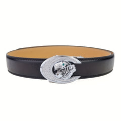 Men's Tiger Head Pattern Metal Buckle Leather Belt Gift