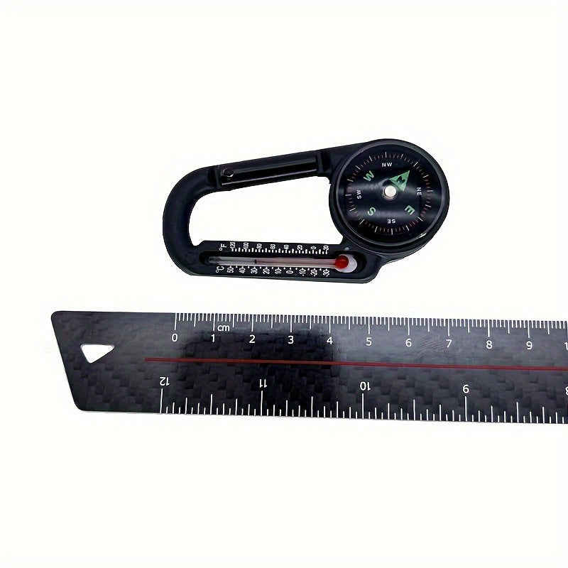 Multifunctional 3-in-1 Aluminum Keychain Carabiner w/ Compass Thermometer