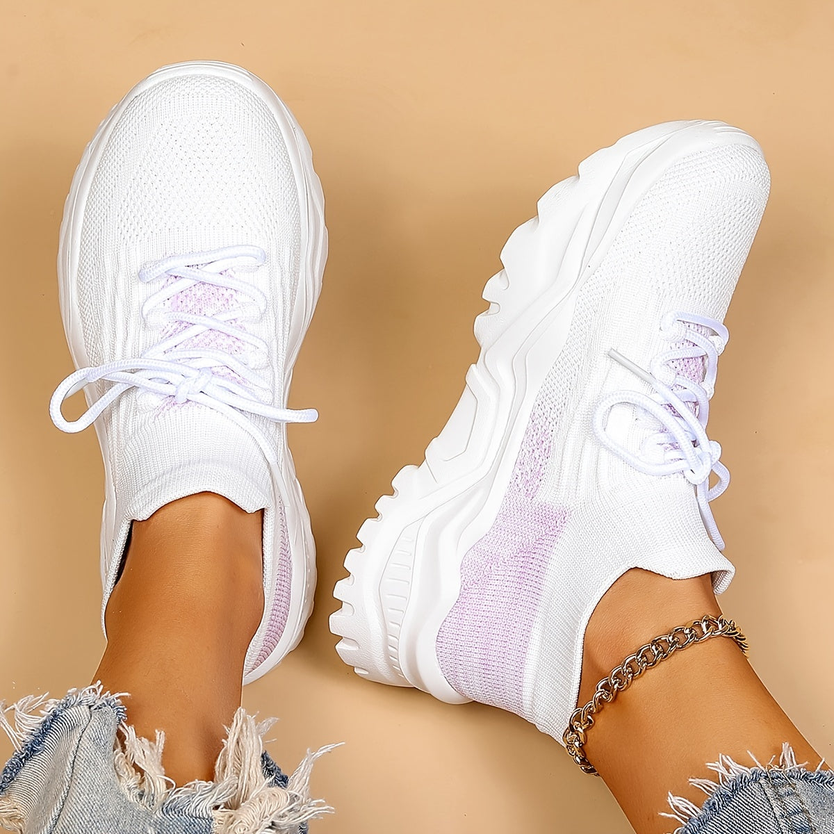 Women's Purple Chunky Sneakers Lightweight Slip On Sock Sneakers