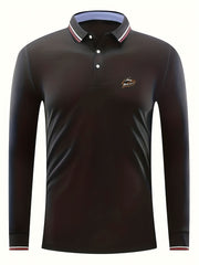 Men's Wolves Print Polo Shirt Breathable Button Up Lapel Long Sleeve Shirt