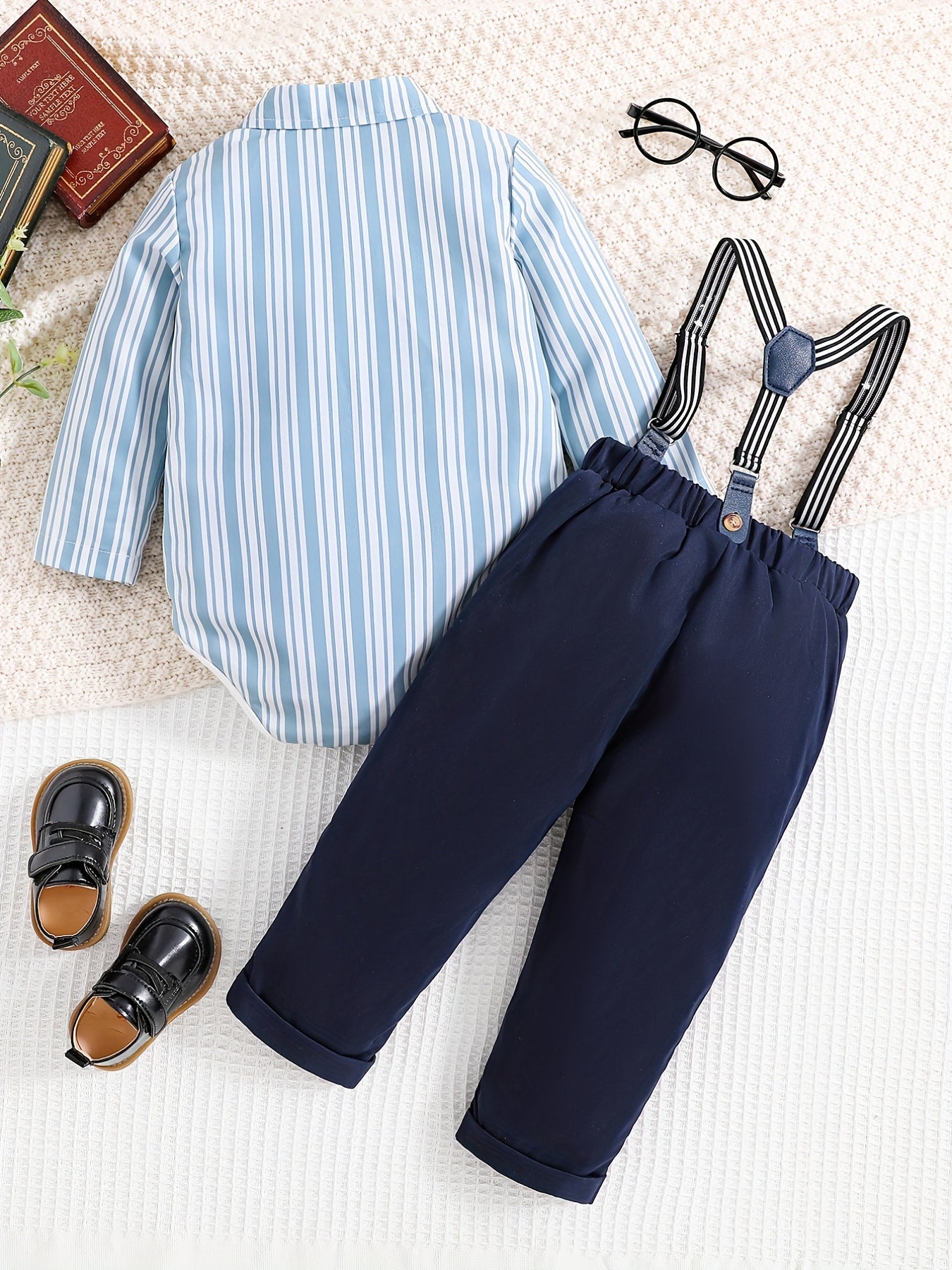 Baby Boy Striped Gentleman's Suit Romper & Suspender Pants 2pcs