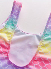 Toddler Girls Cartoon Mermaid Fish Scale One Piece Swimsuit
