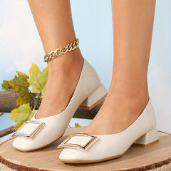 Chunky Low Heels Square Buckle Slip On Shoes