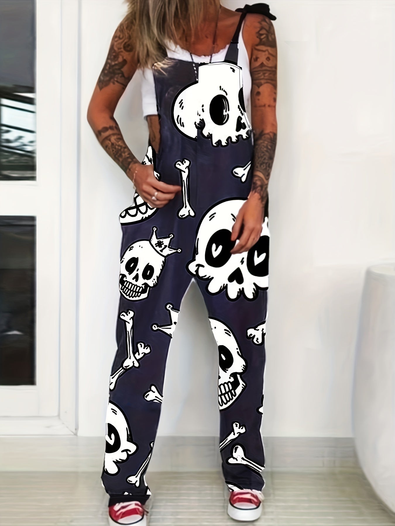 Floral Print Tie Shoulder Stretch Jumpsuit