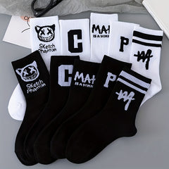 10 Pairs Letter Print Socks Comfy & Breathable Women's Mid Tube Stockings