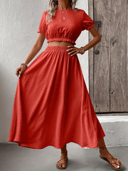 Casual Two Piece Set Short Sleeve Cropped Tops & Maxi Skirts Outfits
