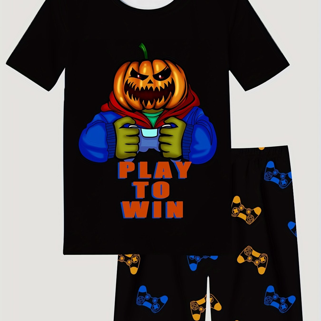 Kid's 2pcs Halloween Pajama Set Cartoon Print T shirt & Shorts