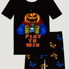 Kid's 2pcs Halloween Pajama Set Cartoon Print T shirt & Shorts