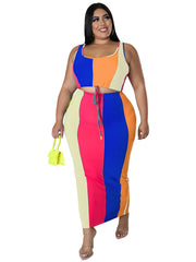 Colorblock Ribbed Tank Top & Skirt Set Women's Plus Medium Stretch 2pc