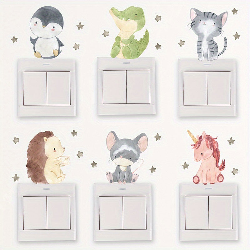 6pcs Kids Room Cartoon Animal Stickers for Fun Decor
