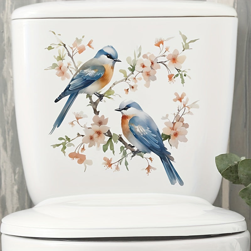 Romantic Flower And Bird Toilet Sticker Self-adhesive Waterproof PVC Sticker