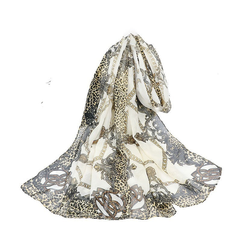 Vintage Leopard Print Scarf Sun Protection Gauze Kerchief Boho Shawl