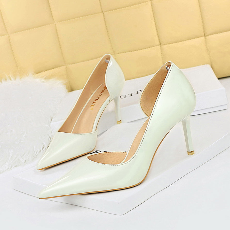 Minimalist Pointed Toe High Heels Patent Leather Stiletto Pumps