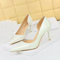 Minimalist Pointed Toe High Heels Patent Leather Stiletto Pumps