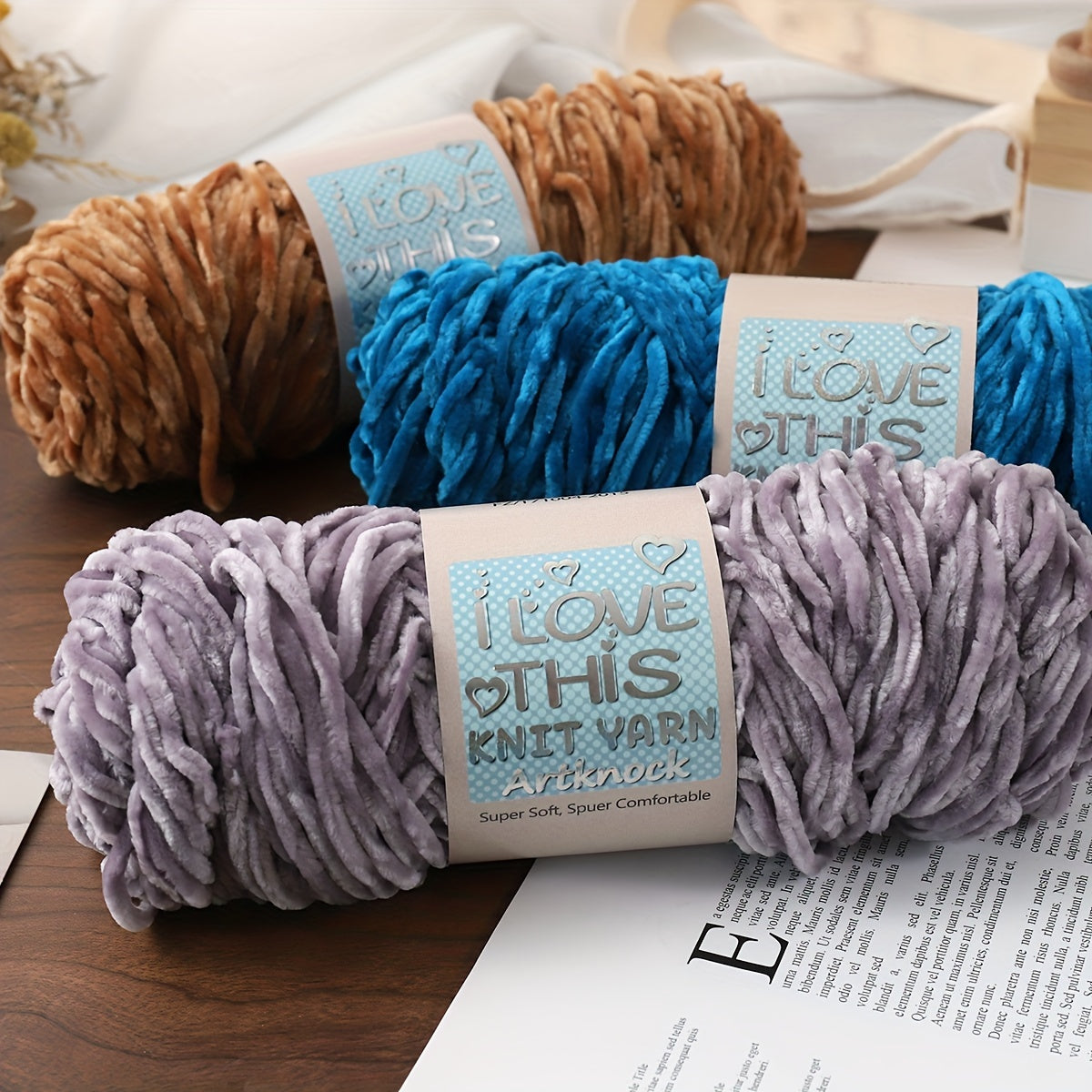 Chenille Yarn for Hand Knitting Crocheting Cardigan Scarf, Polyester Velvet Yarn